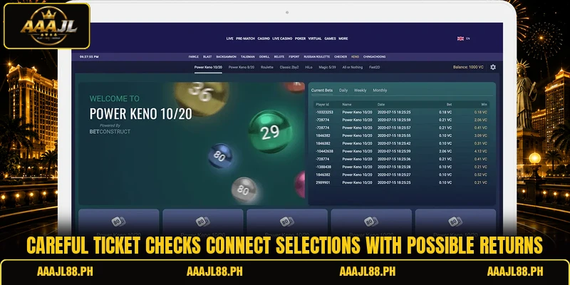 Careful ticket checks connect selections with possible returns