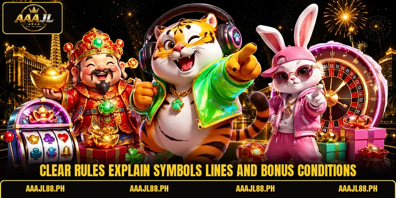 Clear rules explain symbols lines and bonus conditions