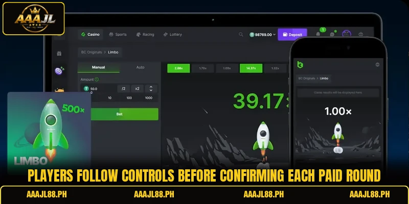 Players follow controls before confirming each paid round
