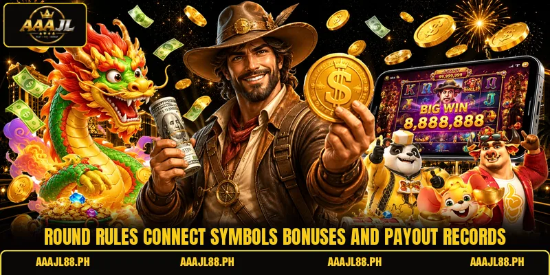 Round rules connect symbols bonuses and payout records